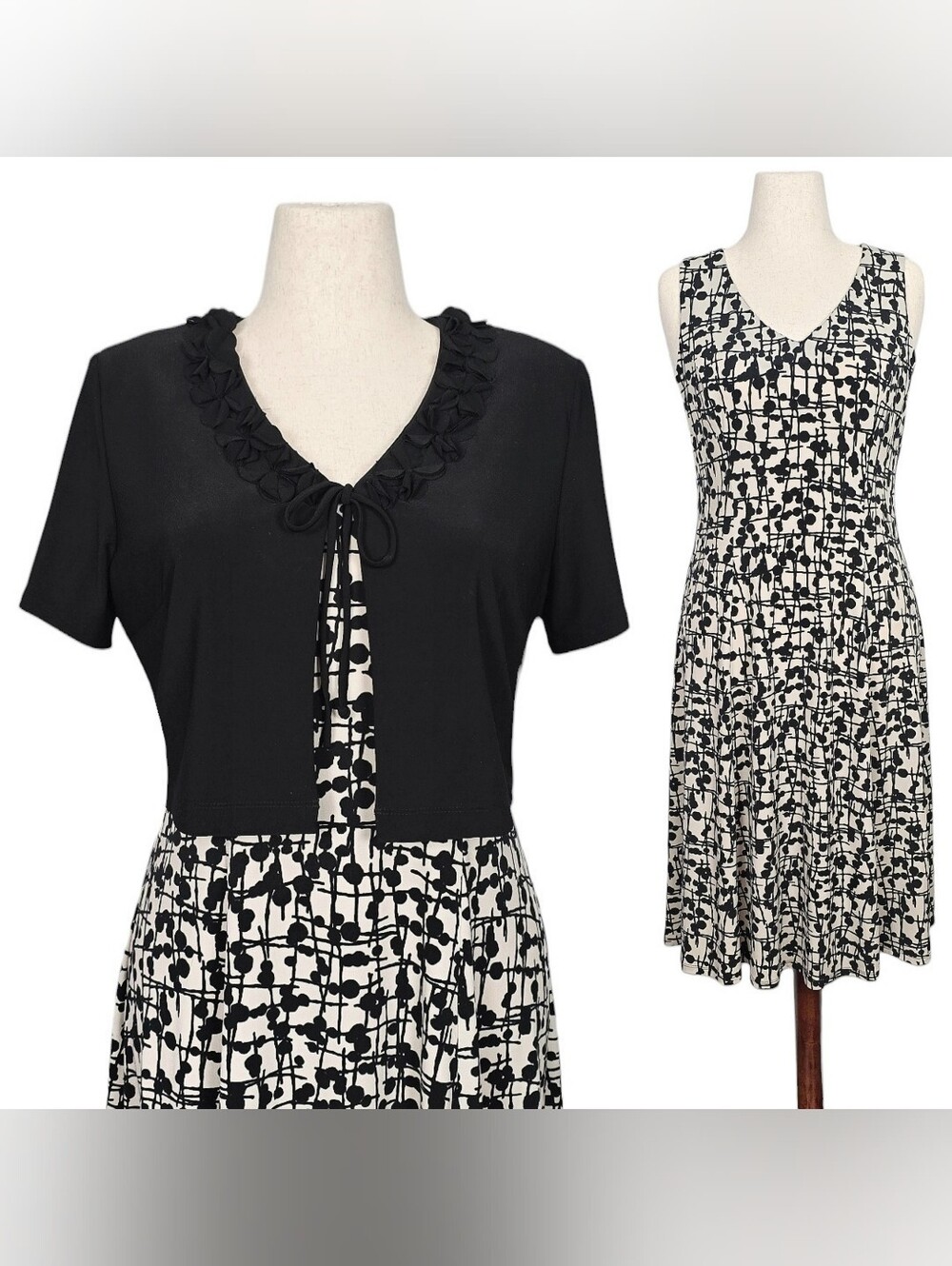 Cocktail Dress & Bolero Set Midi 12 Black White Chic Wedding Guest Outfit Formal